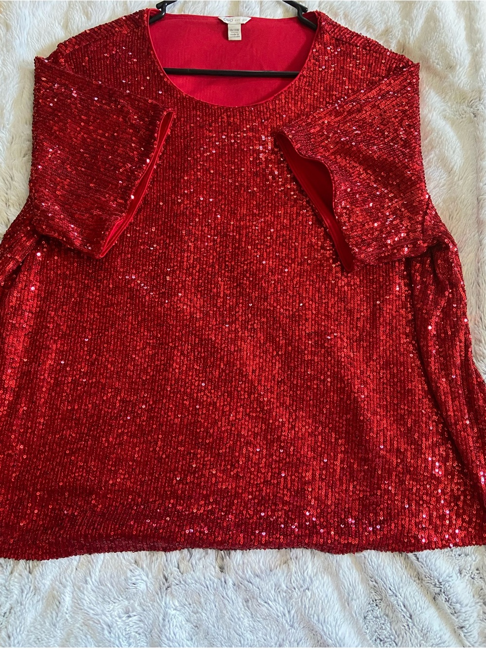 Cato Red Sequin Short Sleeve Top